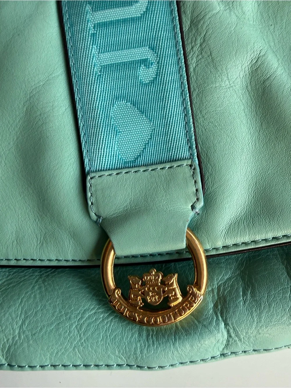 Vintage Juicy Couture Turquoise Leather Shoulder Bag Heart Mirror Y2K